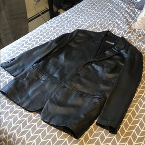 Canali mens designer black genuine leather jacket